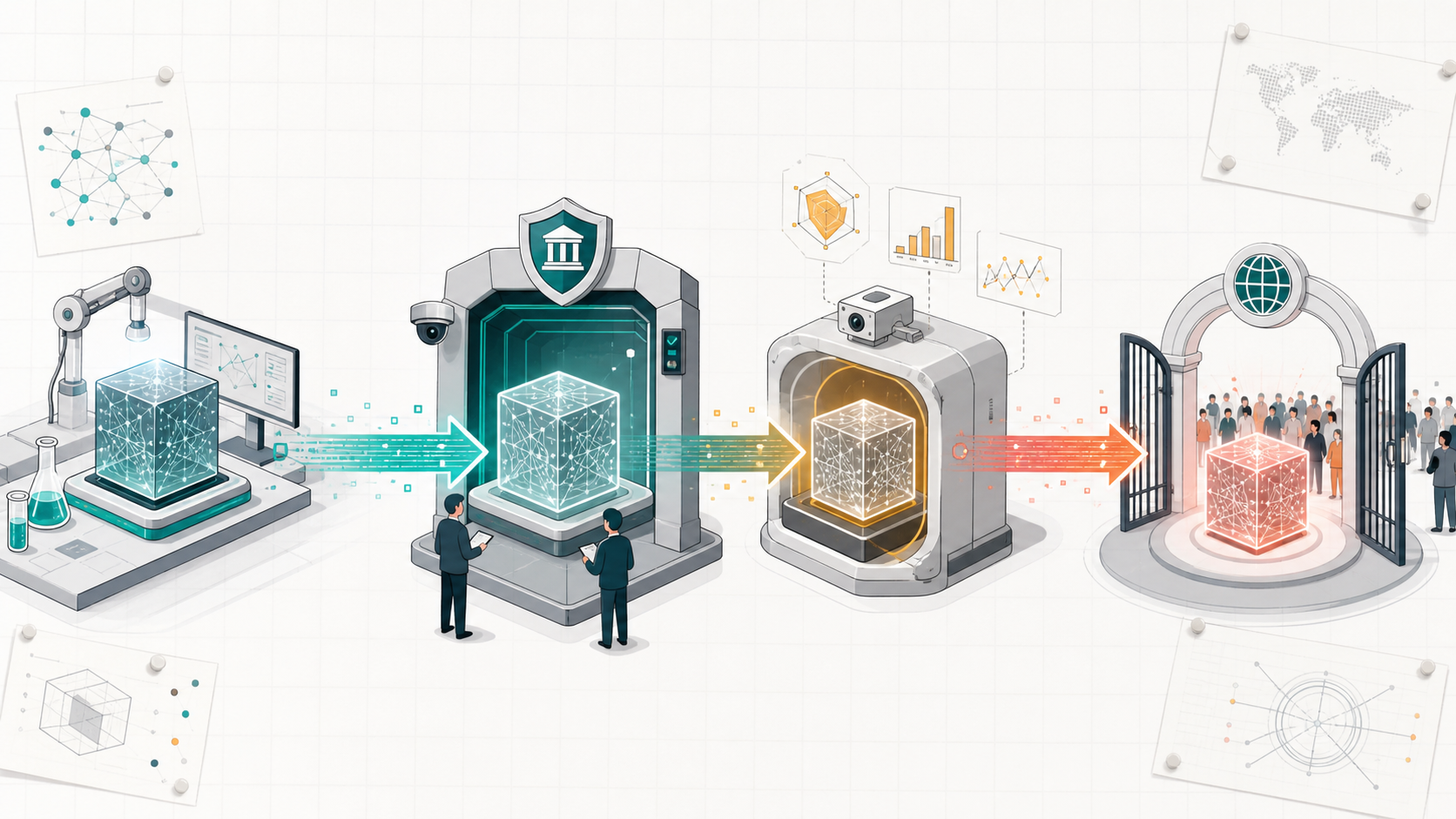 Social OS review lifecycle from draft through governance gates to a human-approved audience release
